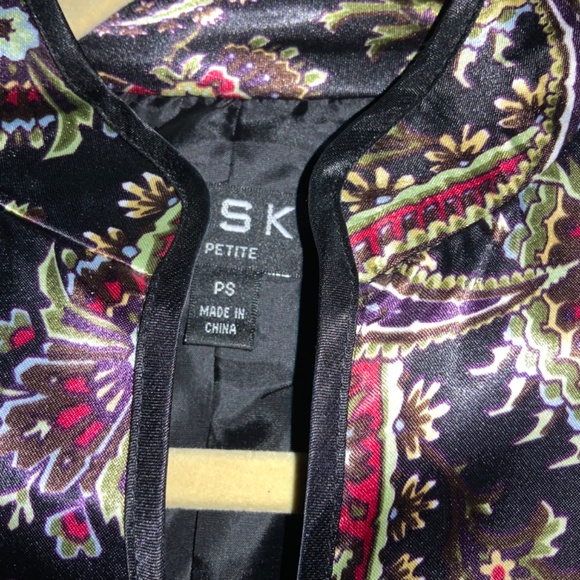 MSK paisley satin cropped jacket Sz SP satin ribbon sash covered buttons - Picture 6 of 9